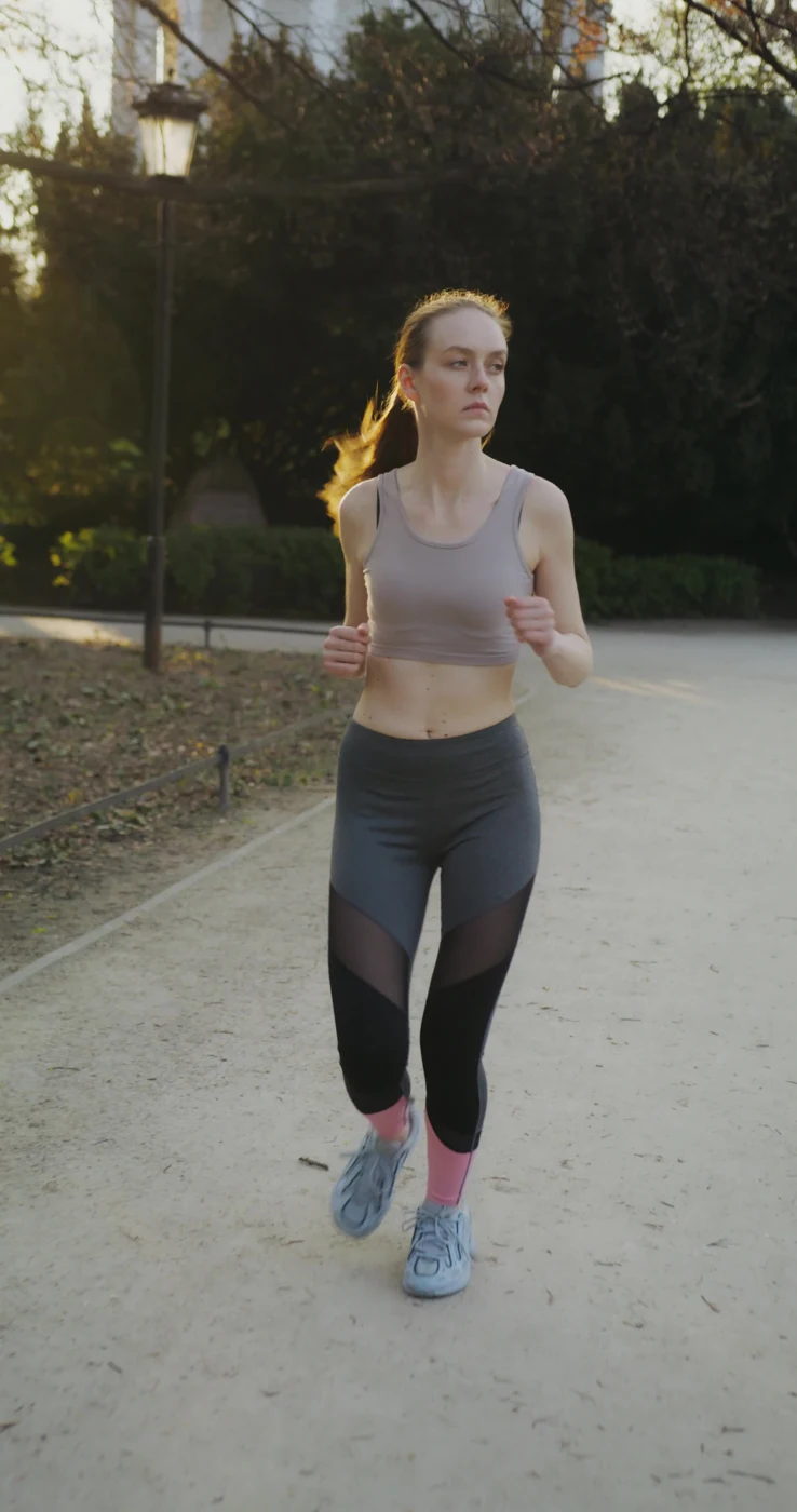 Woman jogging outdoors in sportswear